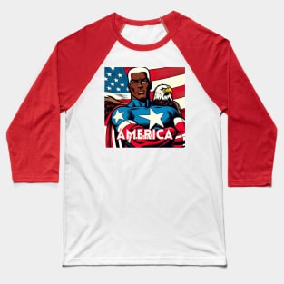 America Black Comic Book Superhero Patriotic USA July 4 Baseball T-Shirt